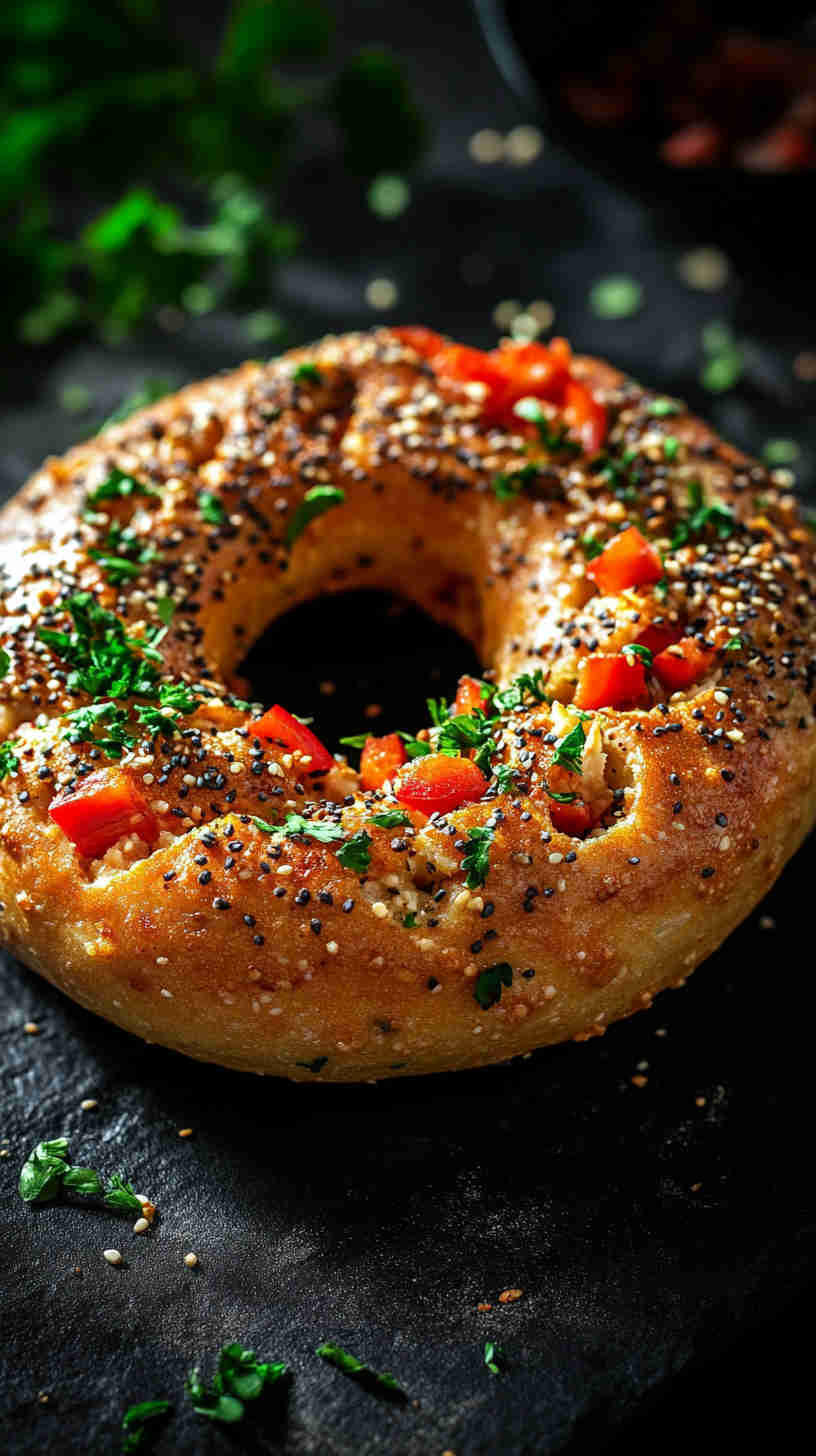 Hummus and Roasted Red Pepper Bagel