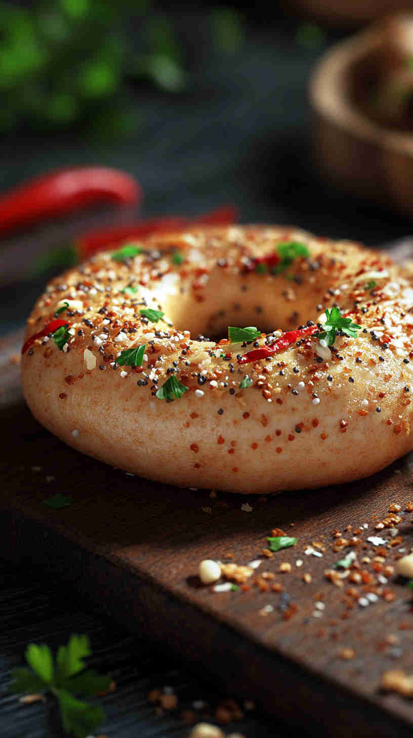 Hummus and Roasted Red Pepper Bagel