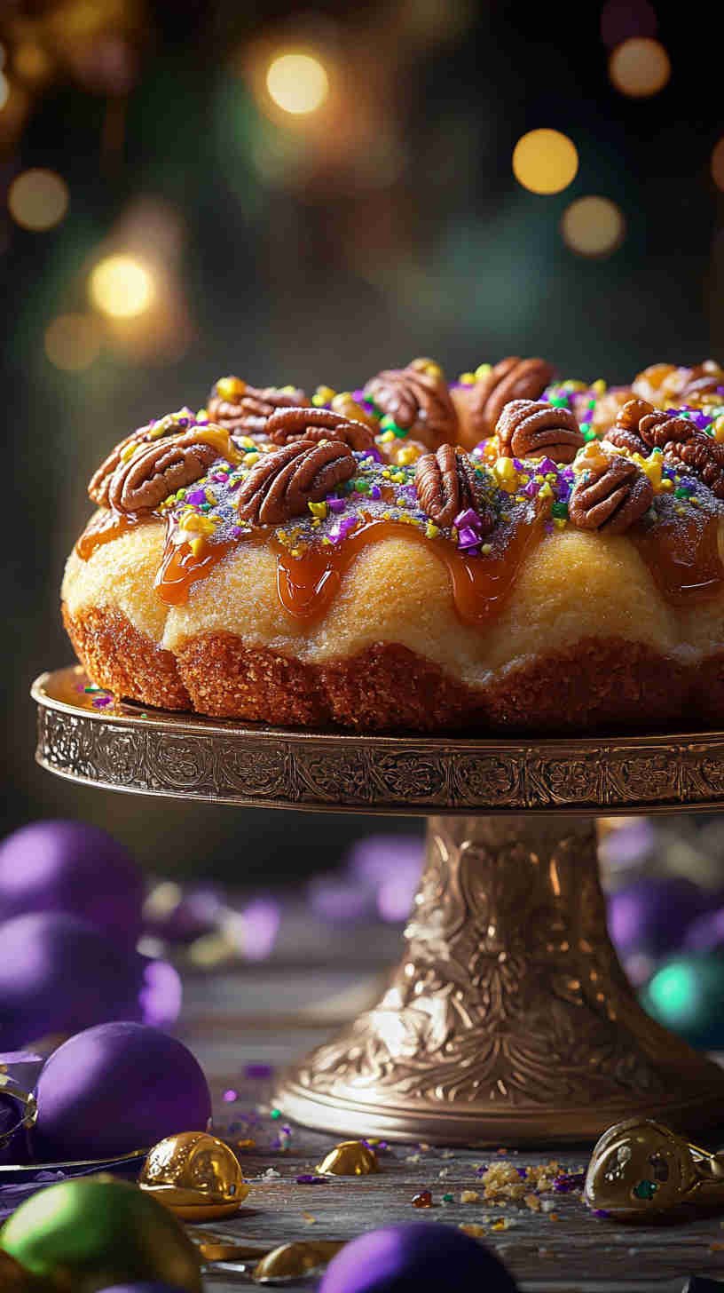 King Cake with Caramelized Sugar and Pecans