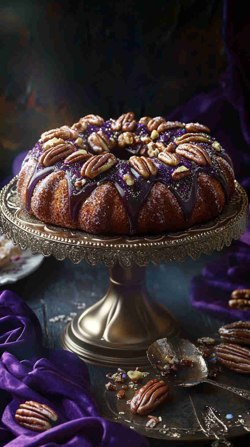 King Cake with Caramelized Sugar and Pecans