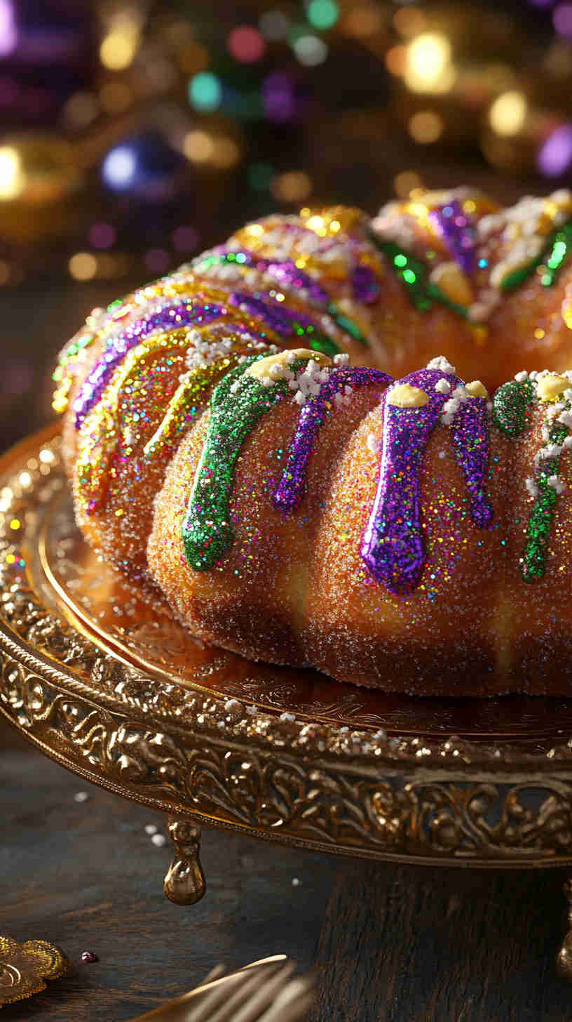King Cake with Colored Sugar Topping