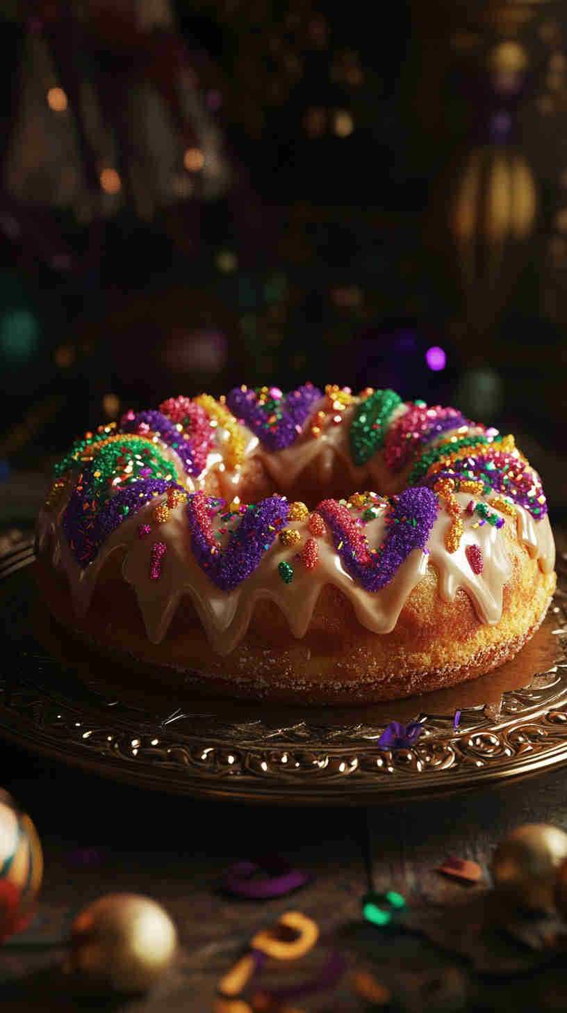King Cake with Colored Sugar Topping