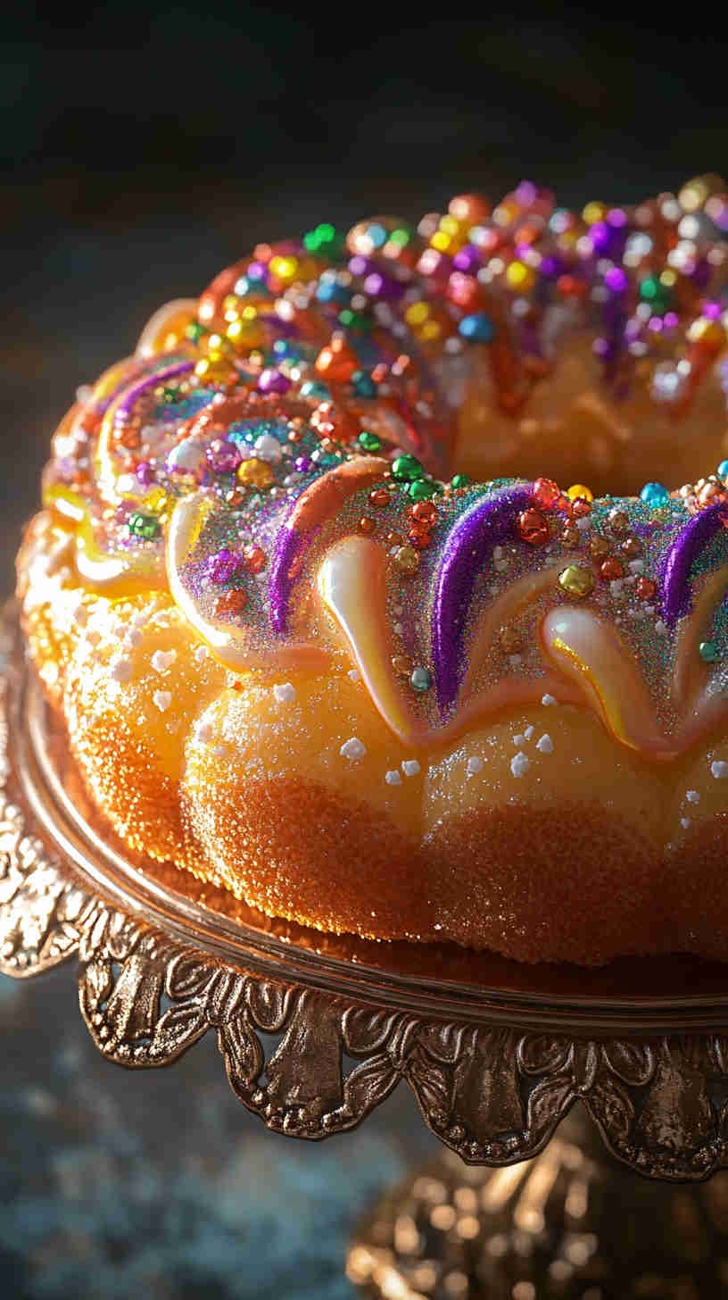 King Cake with Colored Sugar Topping