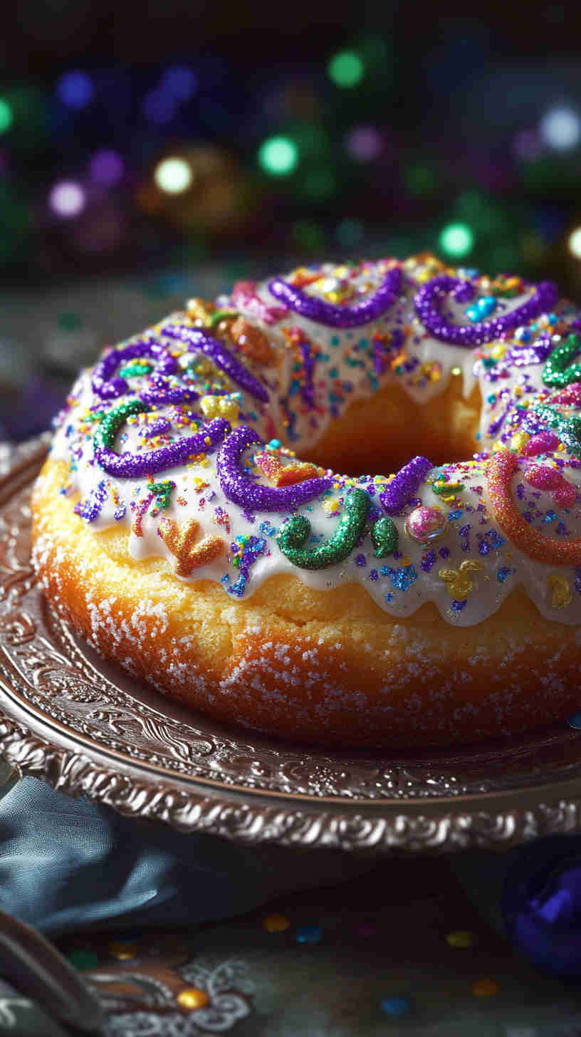 King Cake with Colored Sugar Topping