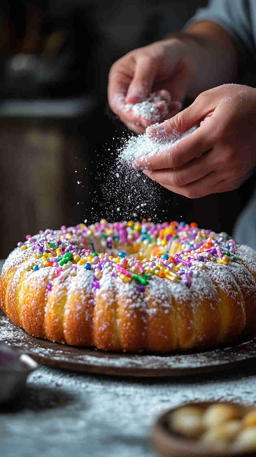 King Cake with Colored Sugar Topping