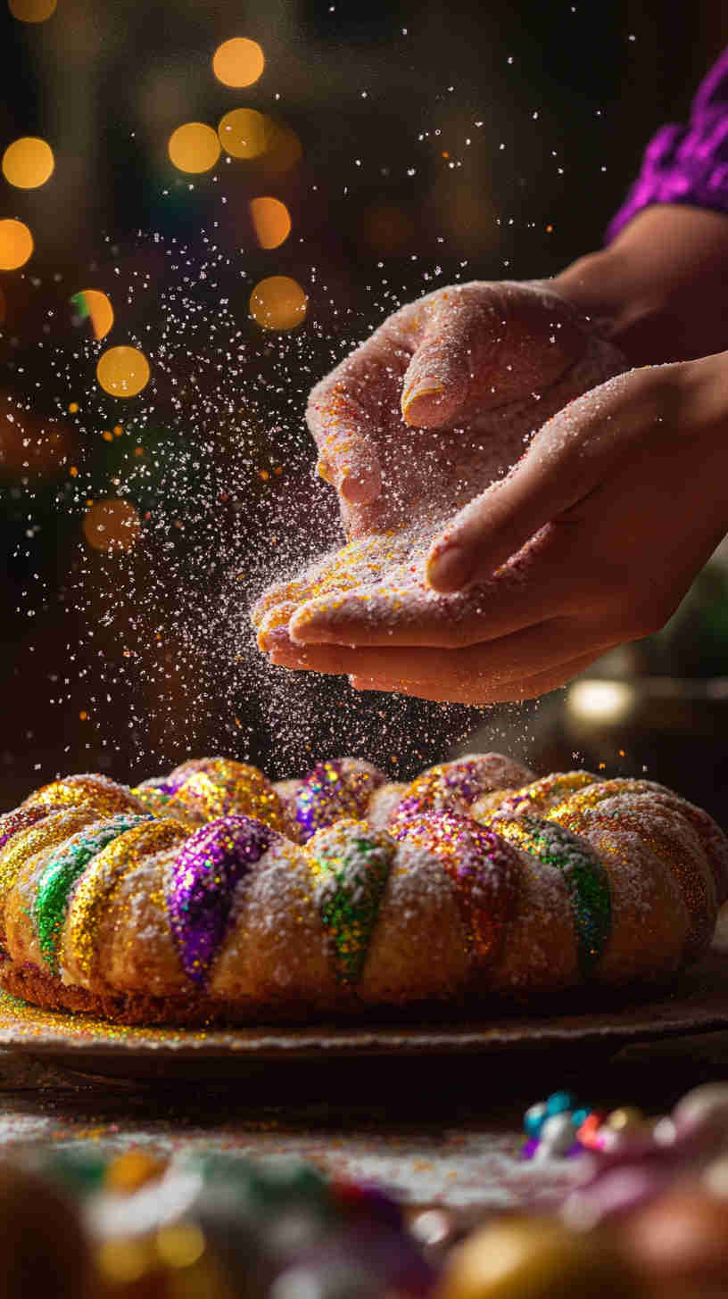 King Cake with Colored Sugar Topping