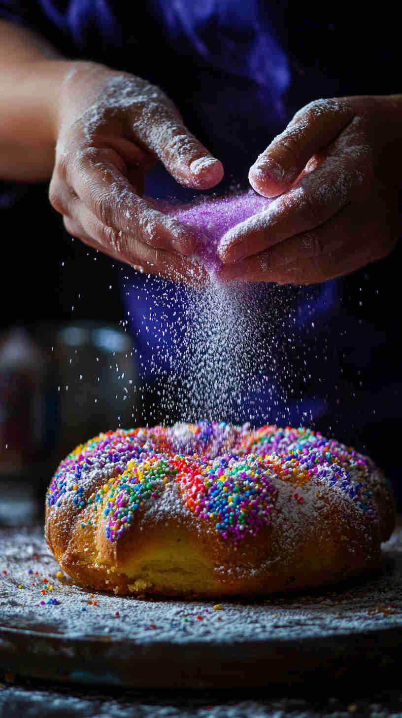 King Cake with Colored Sugar Topping