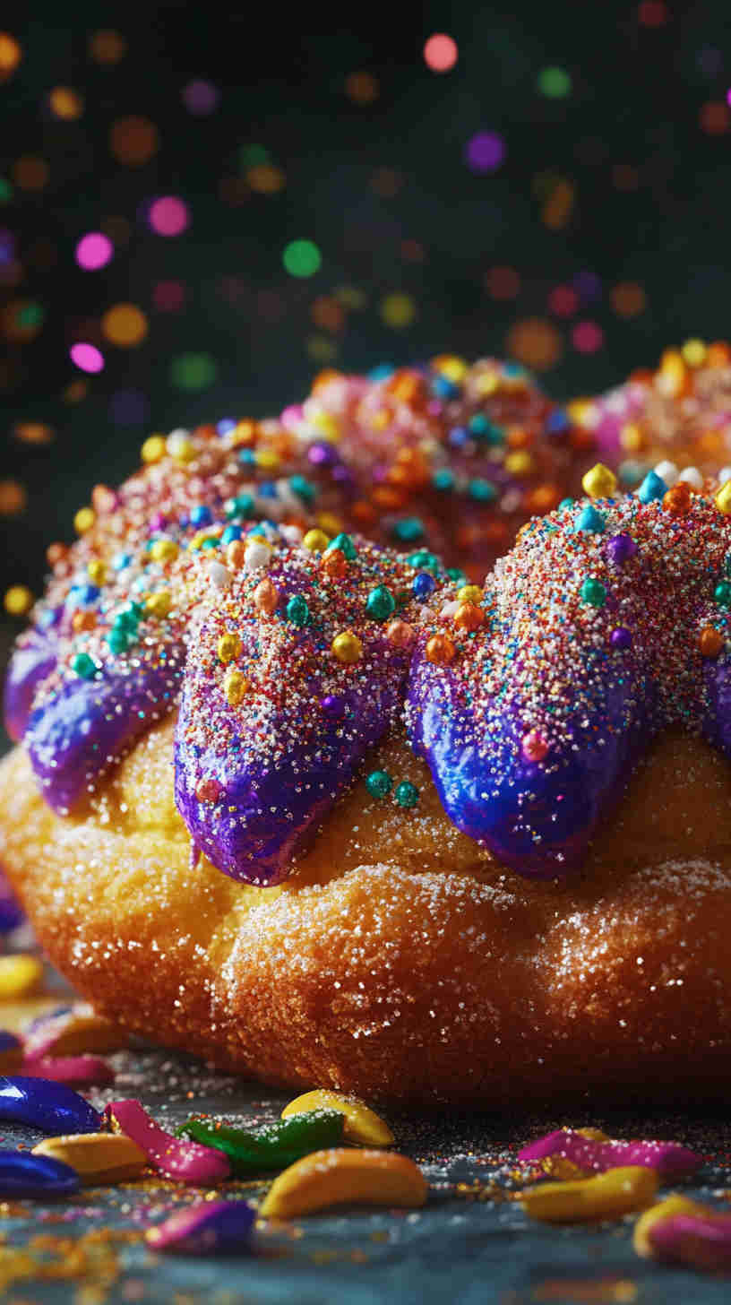 King Cake with Colored Sugar Topping