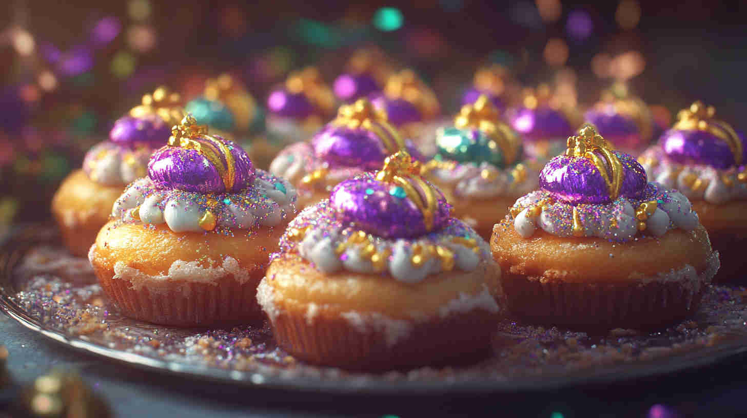 Mini King Cakes for Mardi Gras Parties
