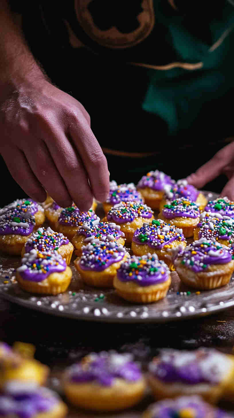 Mini King Cakes for Mardi Gras Parties