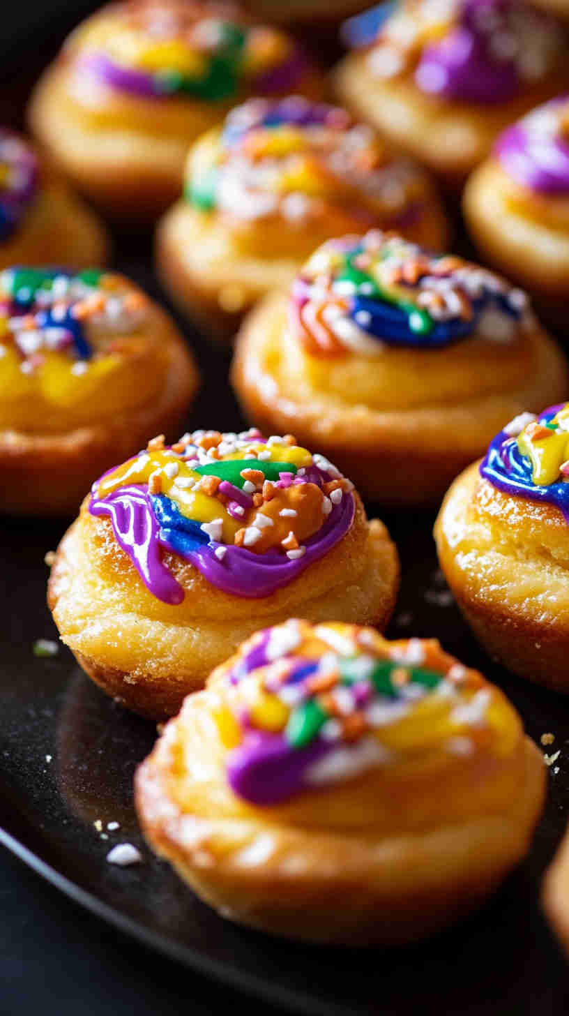 Mini King Cakes for Mardi Gras Parties