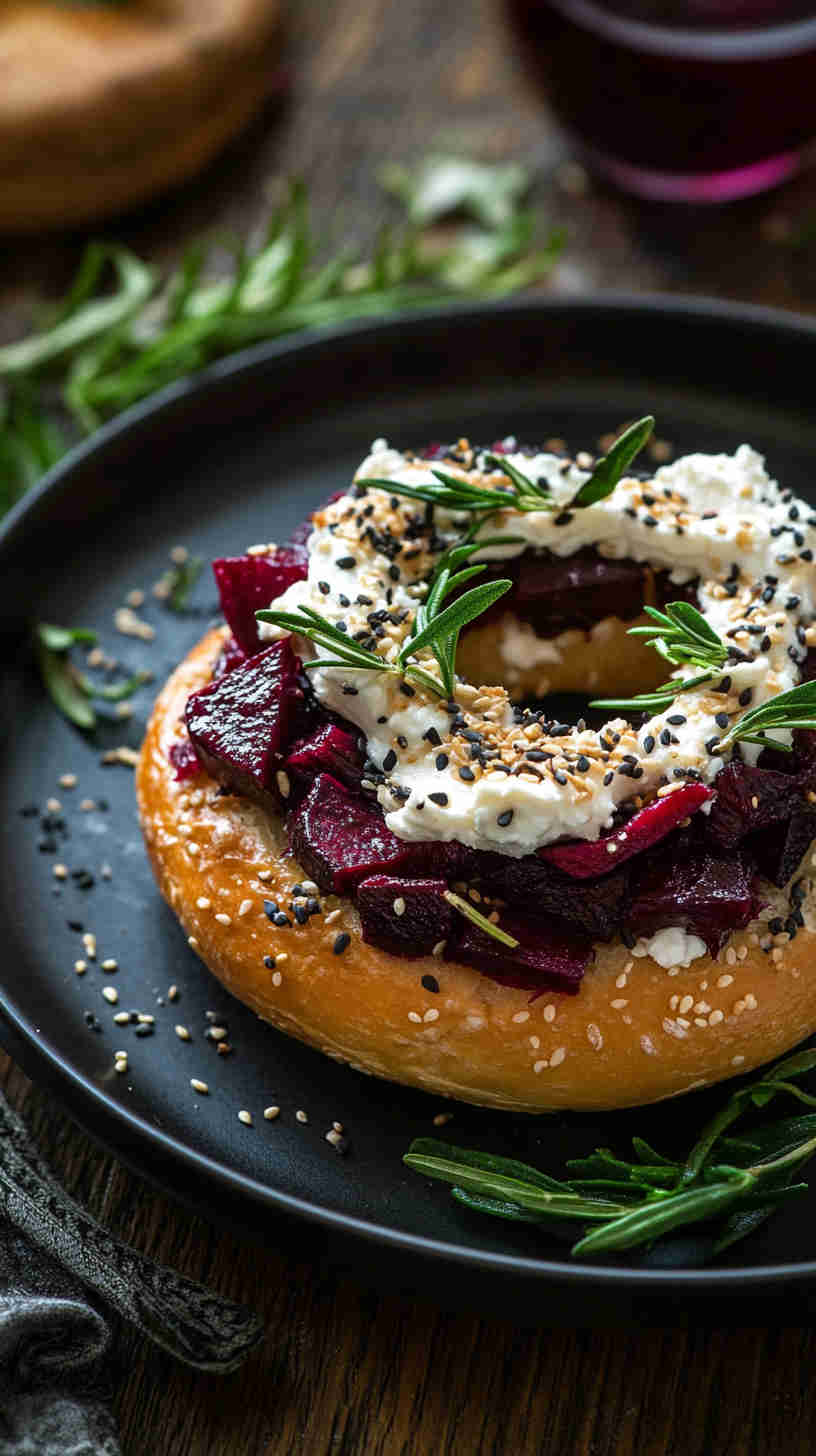 Roasted Beet and Goat Cheese Bagel