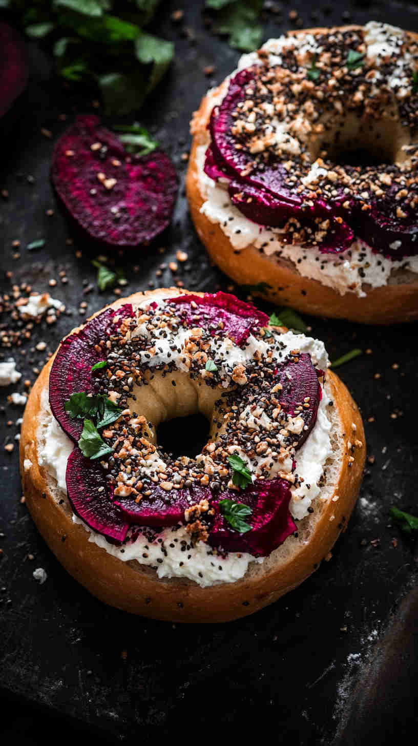 Roasted Beet and Goat Cheese Bagel