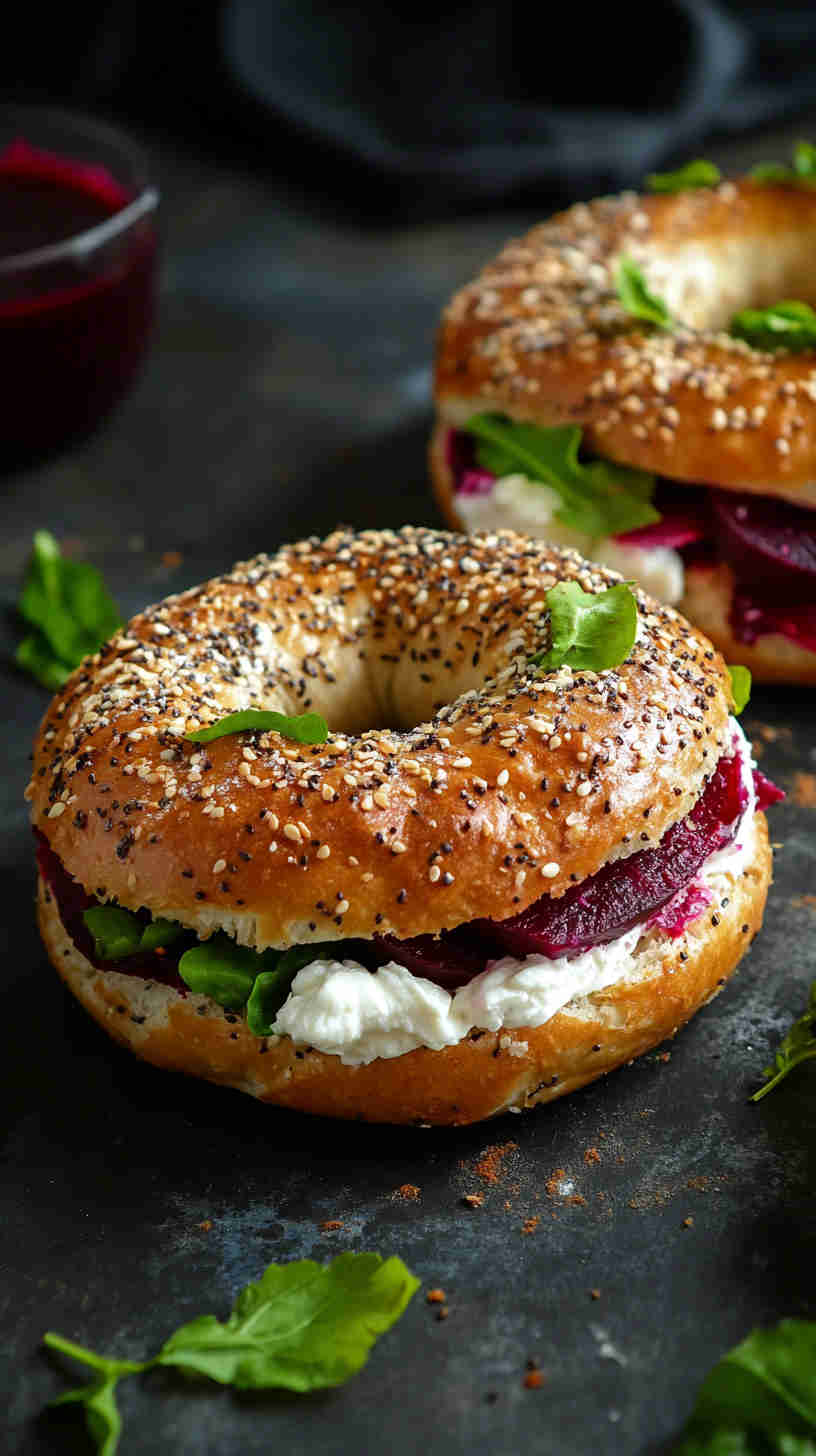 Roasted Beet and Goat Cheese Bagel