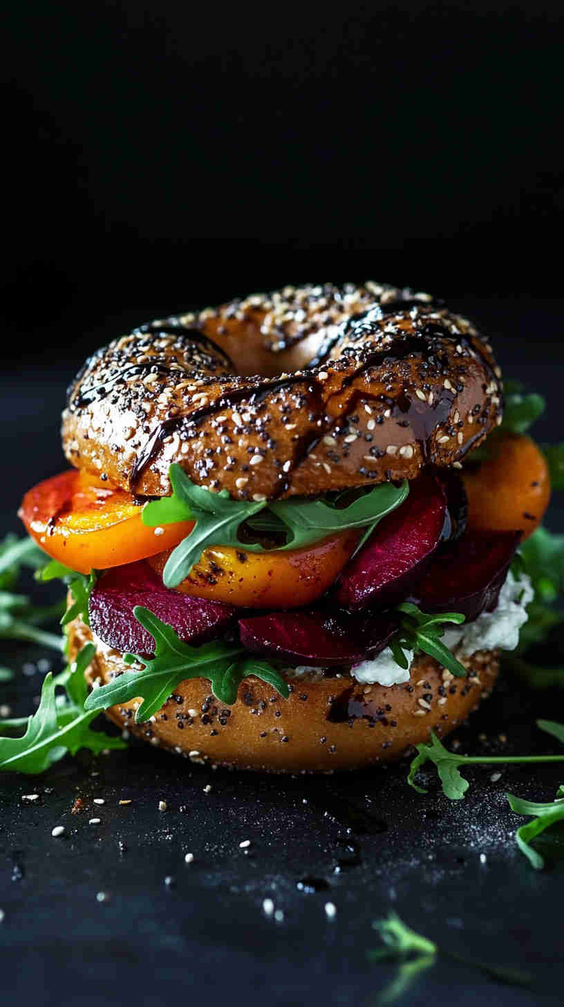 Roasted Beet and Goat Cheese Bagel