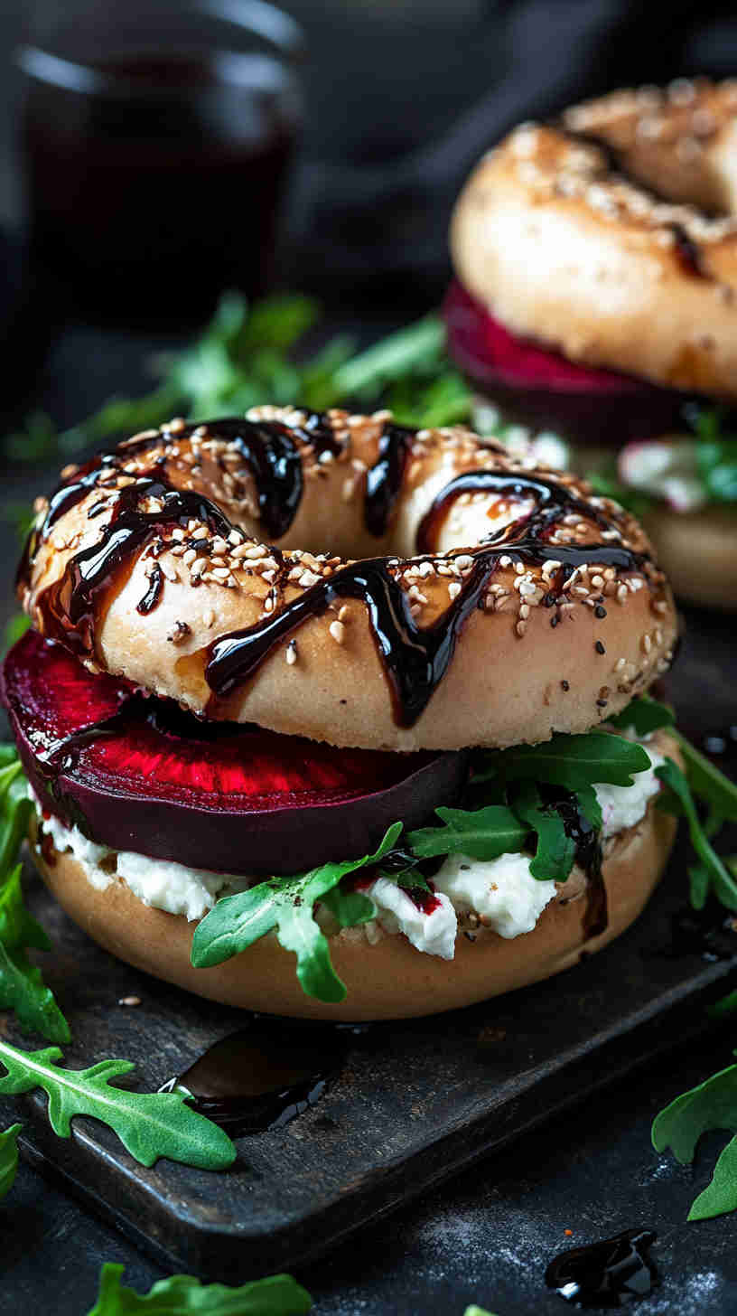 Roasted Beet and Goat Cheese Bagel
