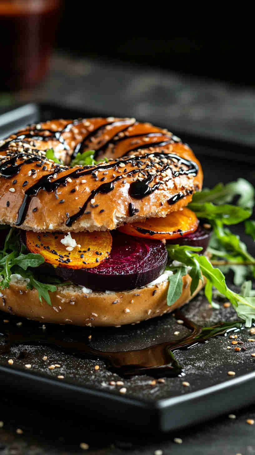 Roasted Beet and Goat Cheese Bagel