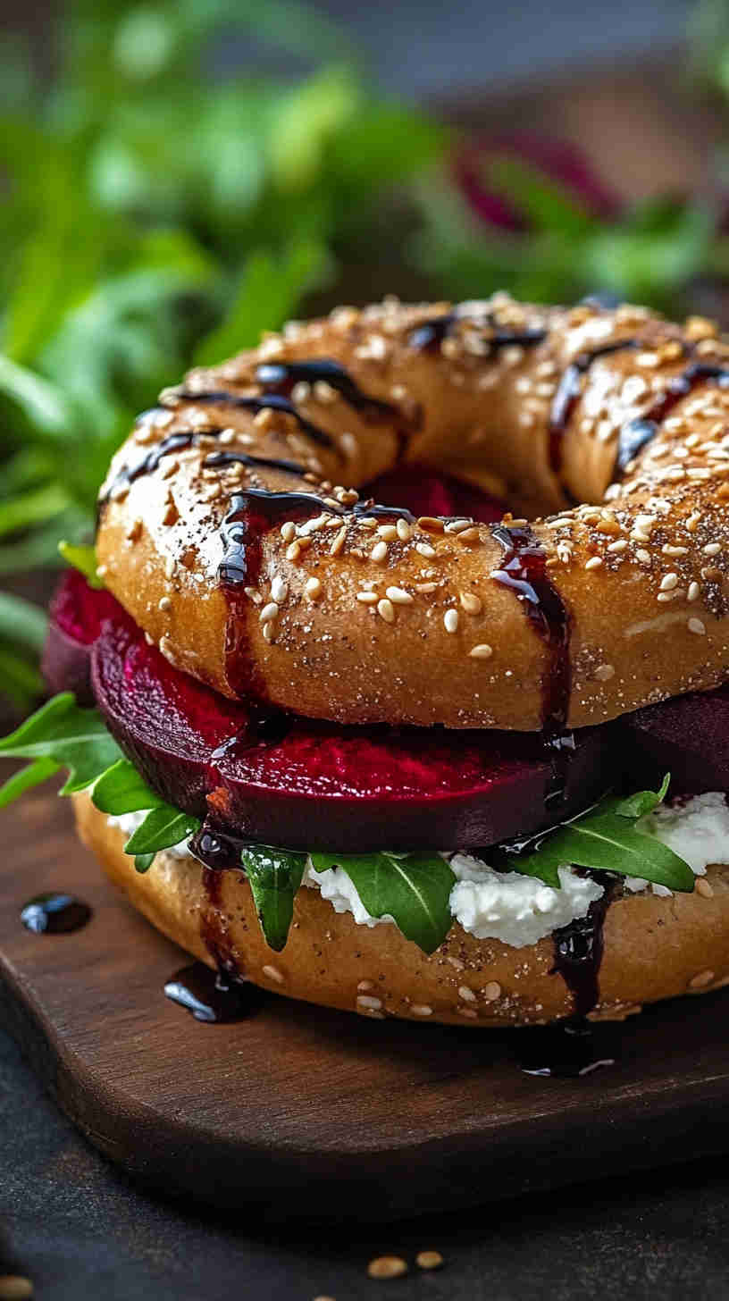 Roasted Beet and Goat Cheese Bagel