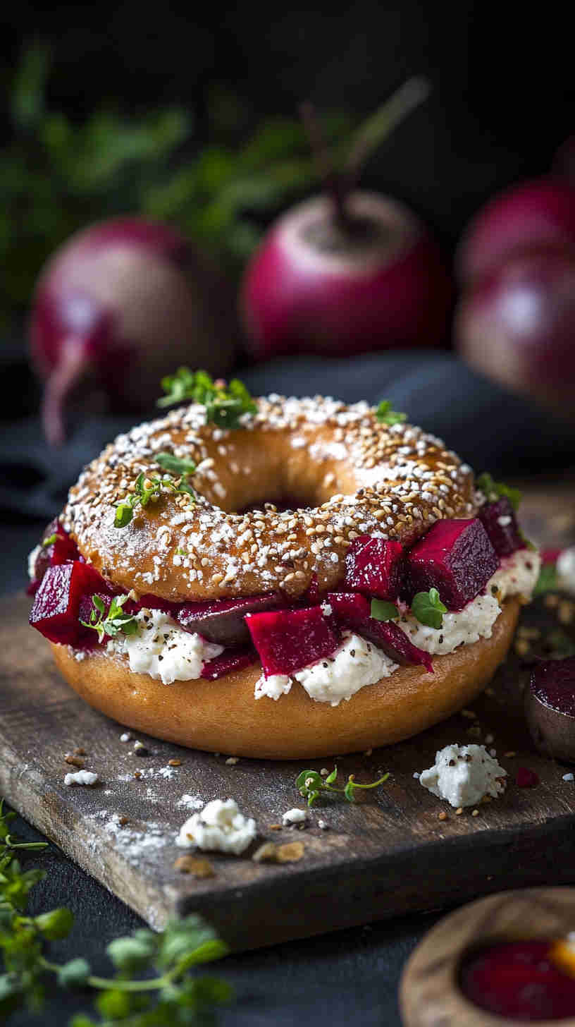 Roasted Beet and Goat Cheese Bagel