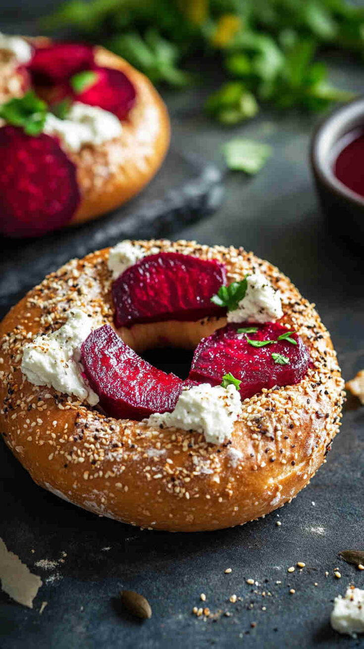 Roasted Beet and Goat Cheese Bagel