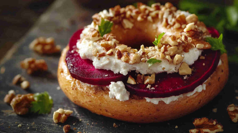 Roasted Beet and Goat Cheese Bagel