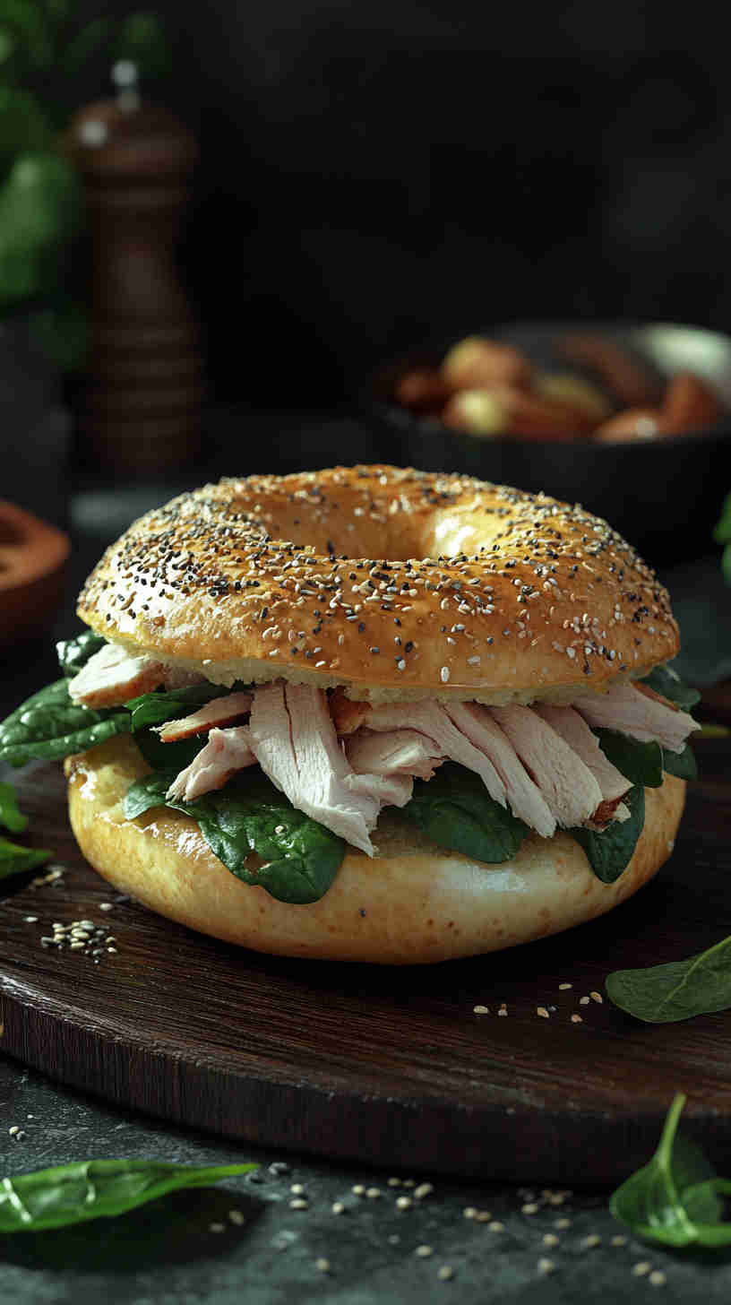Turkey and Spinach Protein Bagel