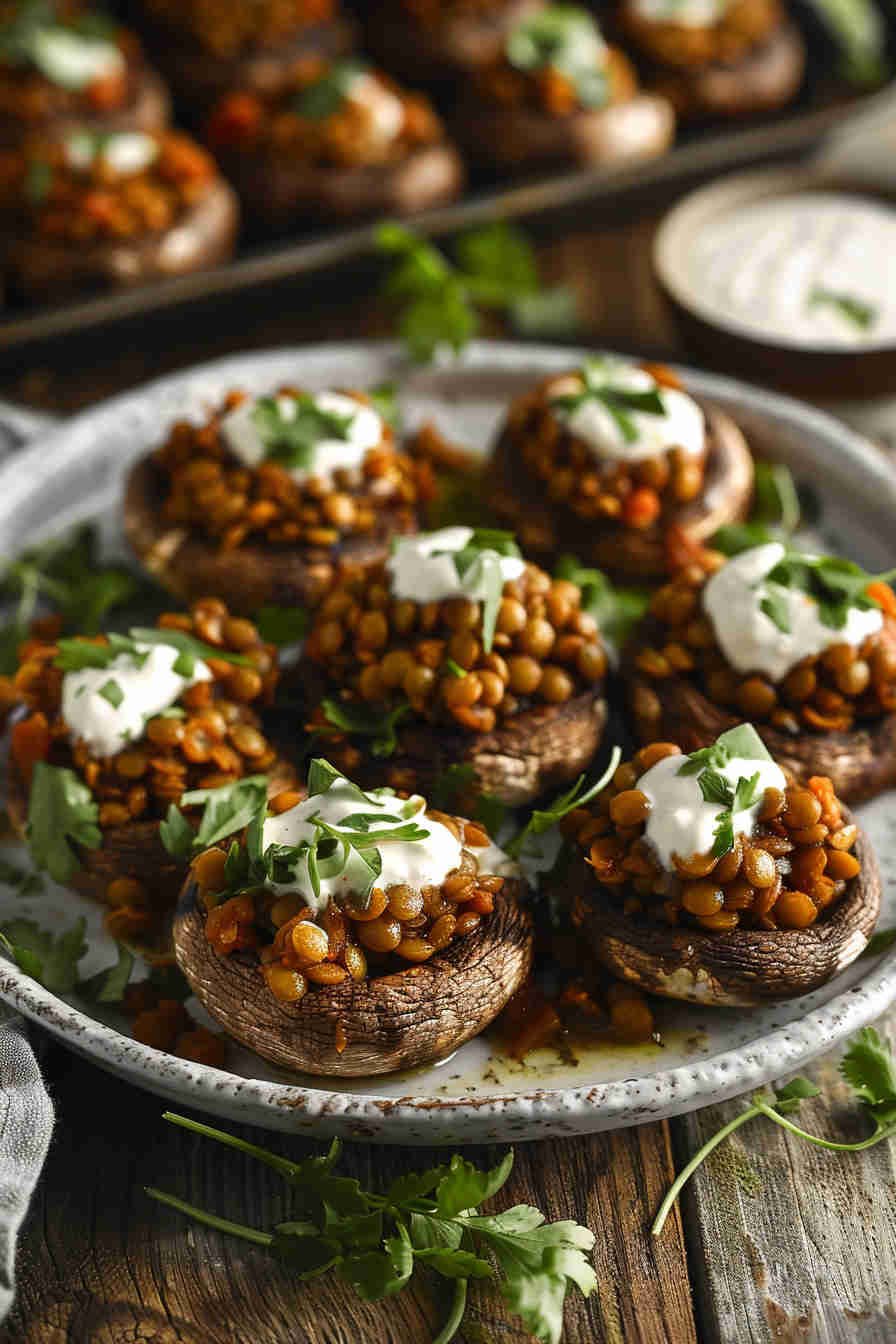 Curry-Spiced Lentil-Stuffed Mushrooms