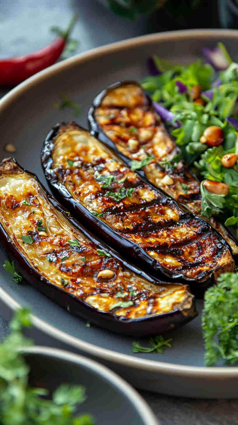 Grilled Aubergine with Garlic and Herbs