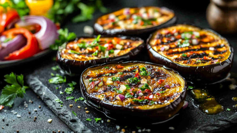 Grilled Aubergine with Garlic and Herbs