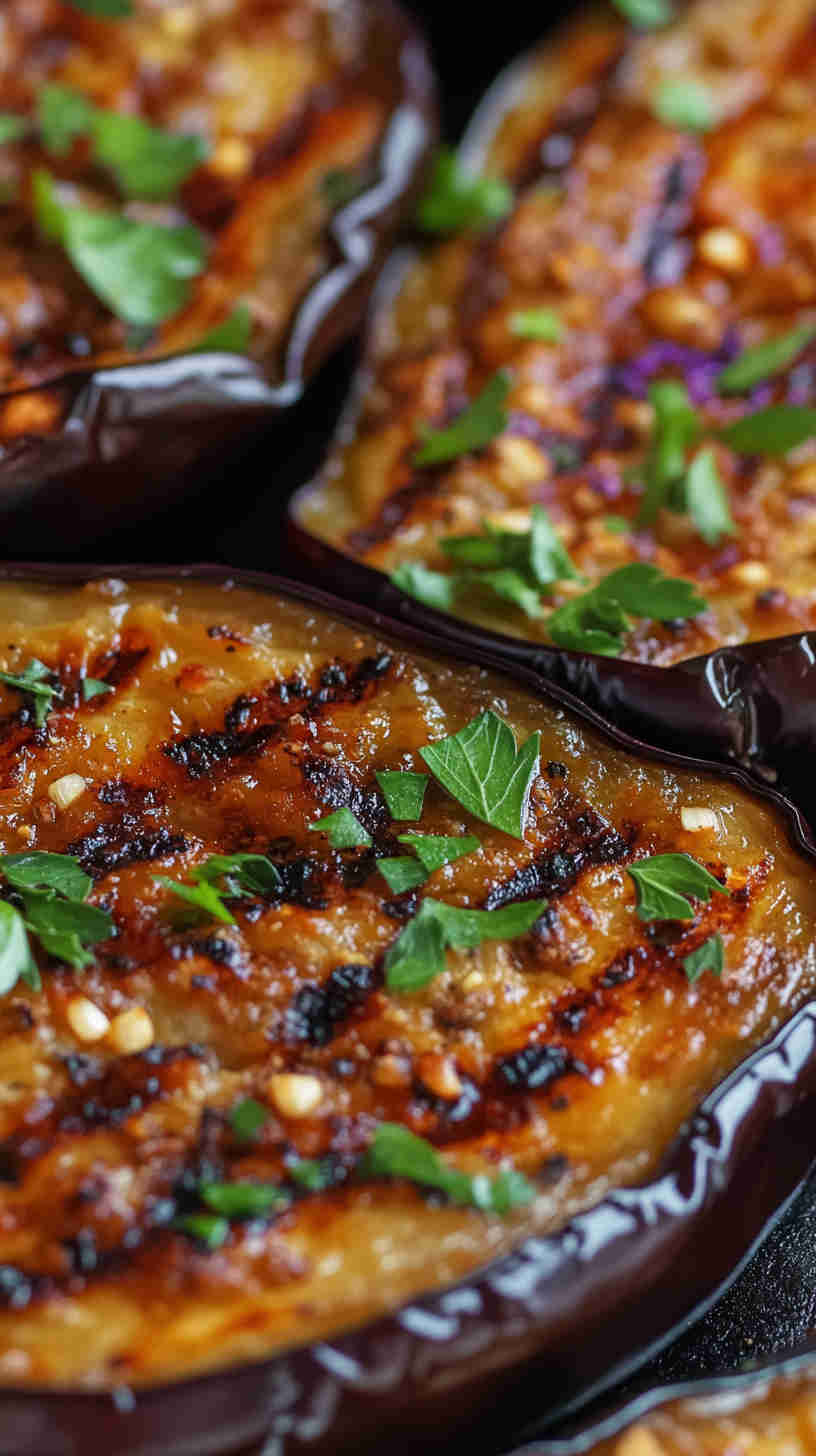Grilled Aubergine with Garlic and Herbs
