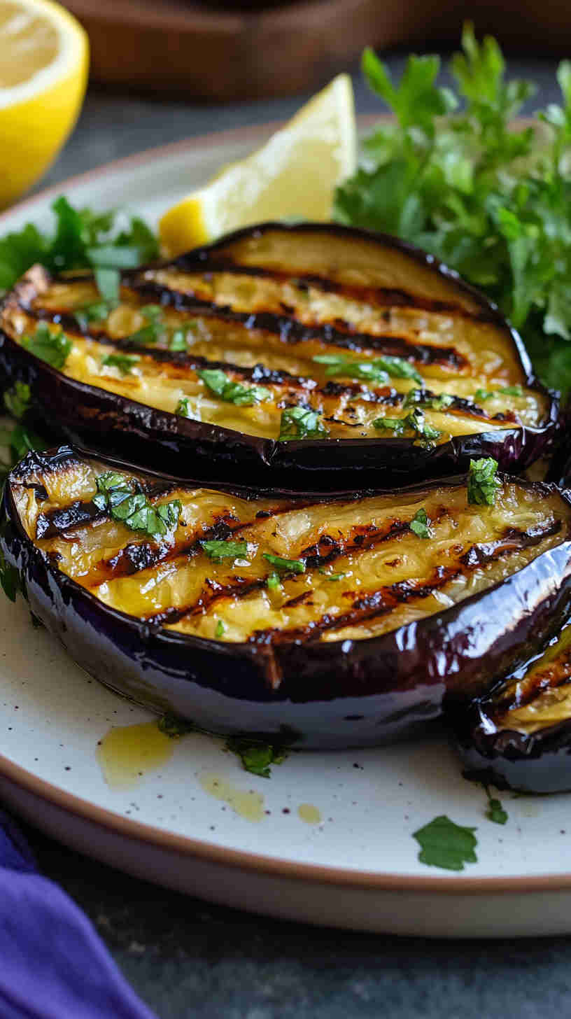 Grilled Aubergine with Lemon and Olive Oil