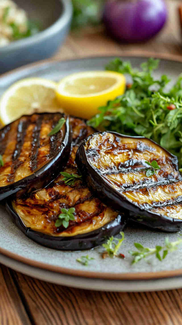 Grilled Aubergine with Lemon and Olive Oil