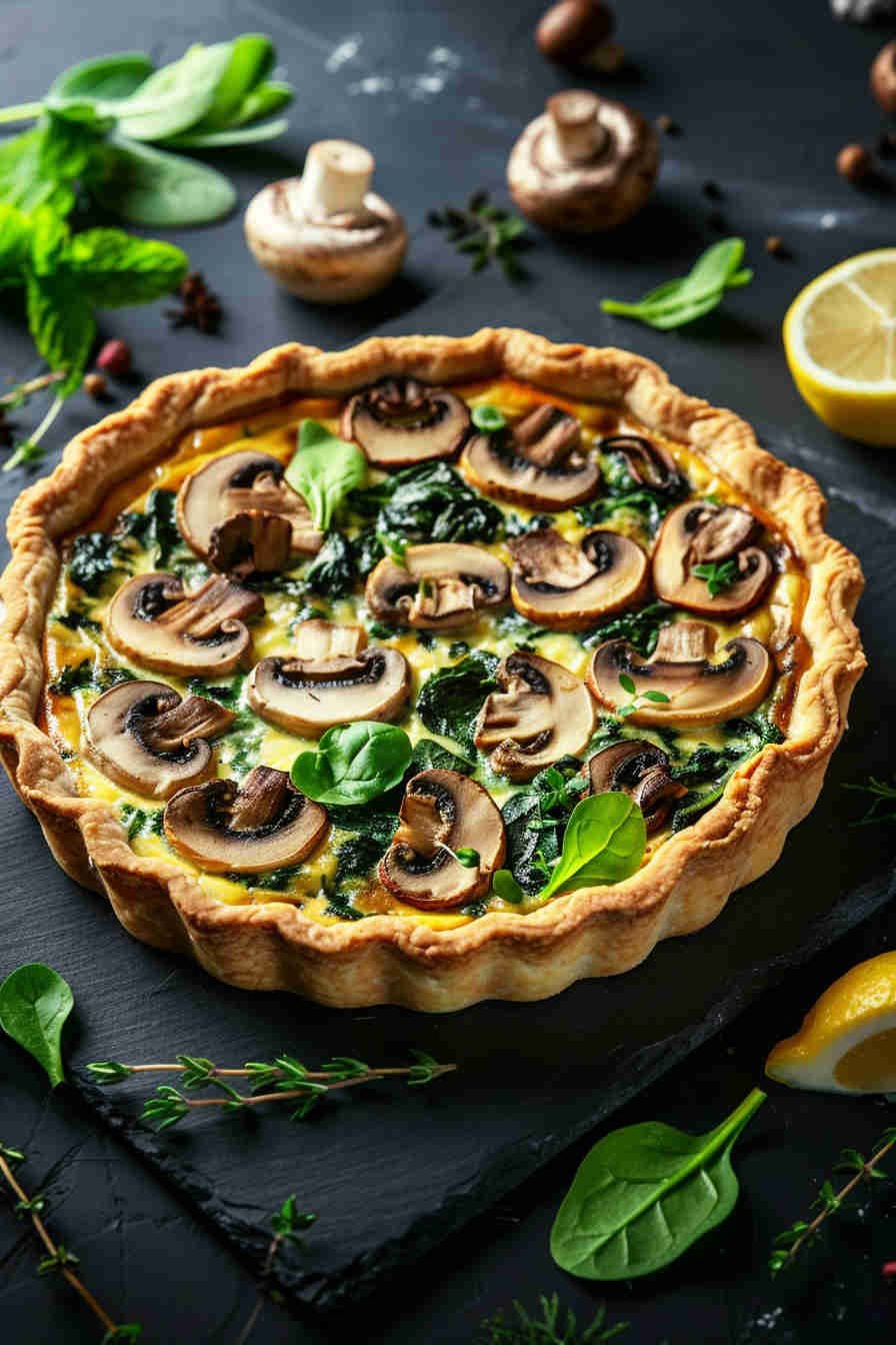Light Mushroom and Spinach Quiche