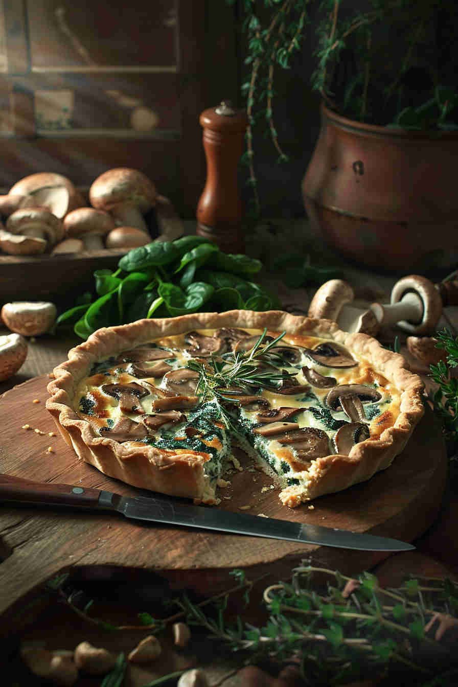 Light Mushroom and Spinach Quiche
