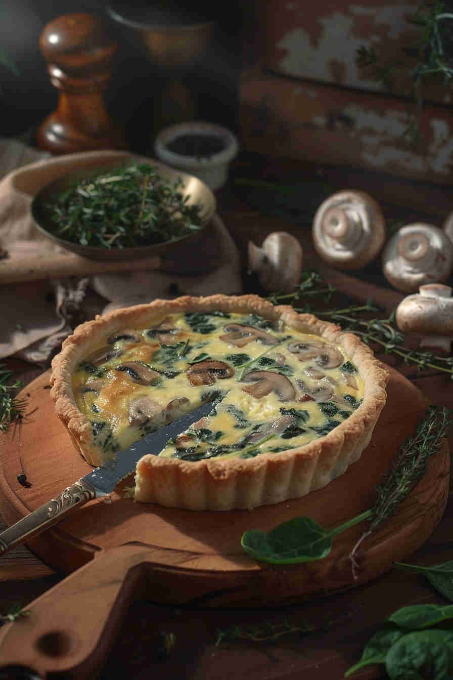 Light Mushroom and Spinach Quiche