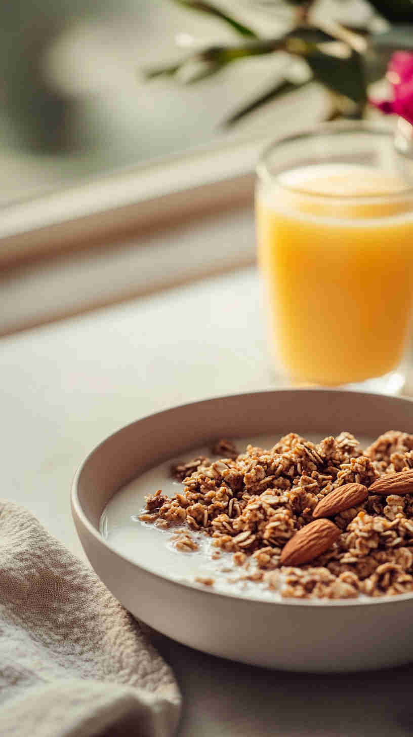Low-Sugar Granola & Milk
