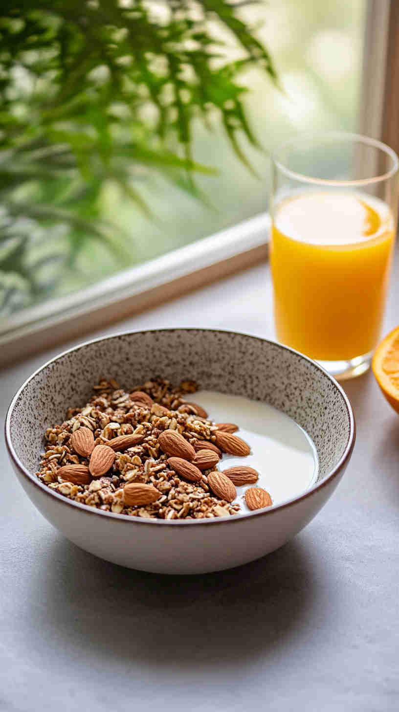 Low-Sugar Granola & Milk