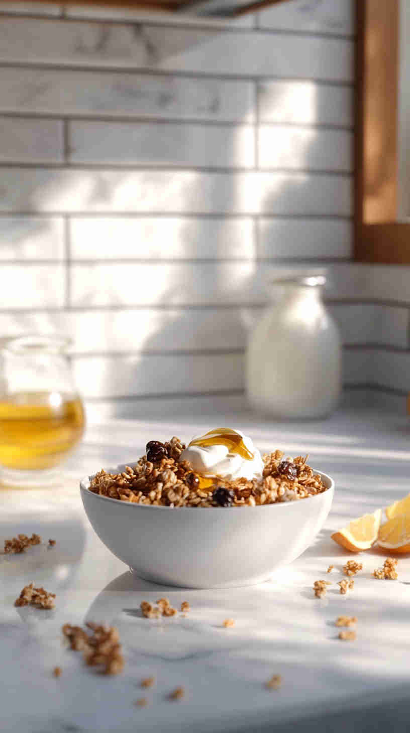 Low-Sugar Granola & Milk