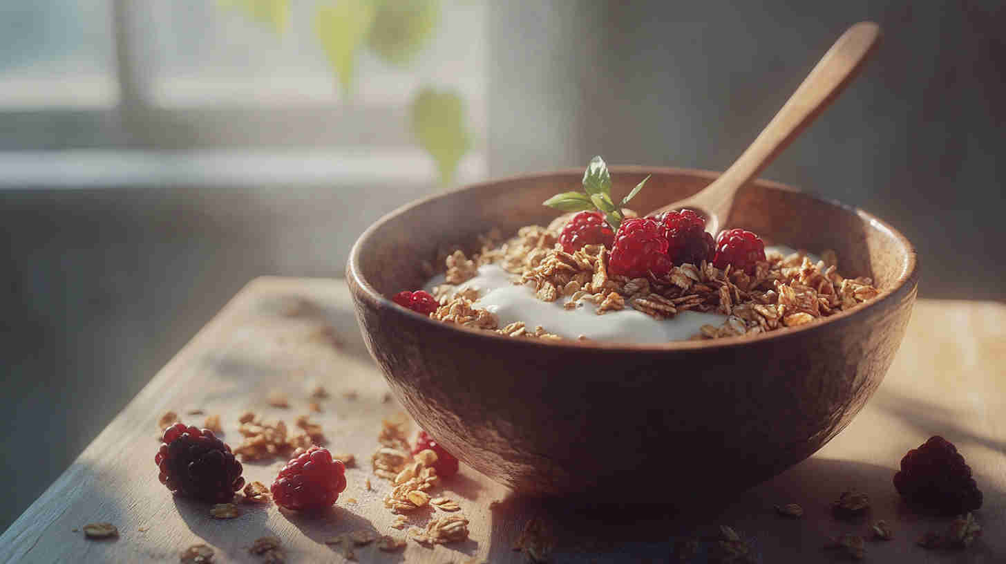 Low-Sugar Granola & Milk