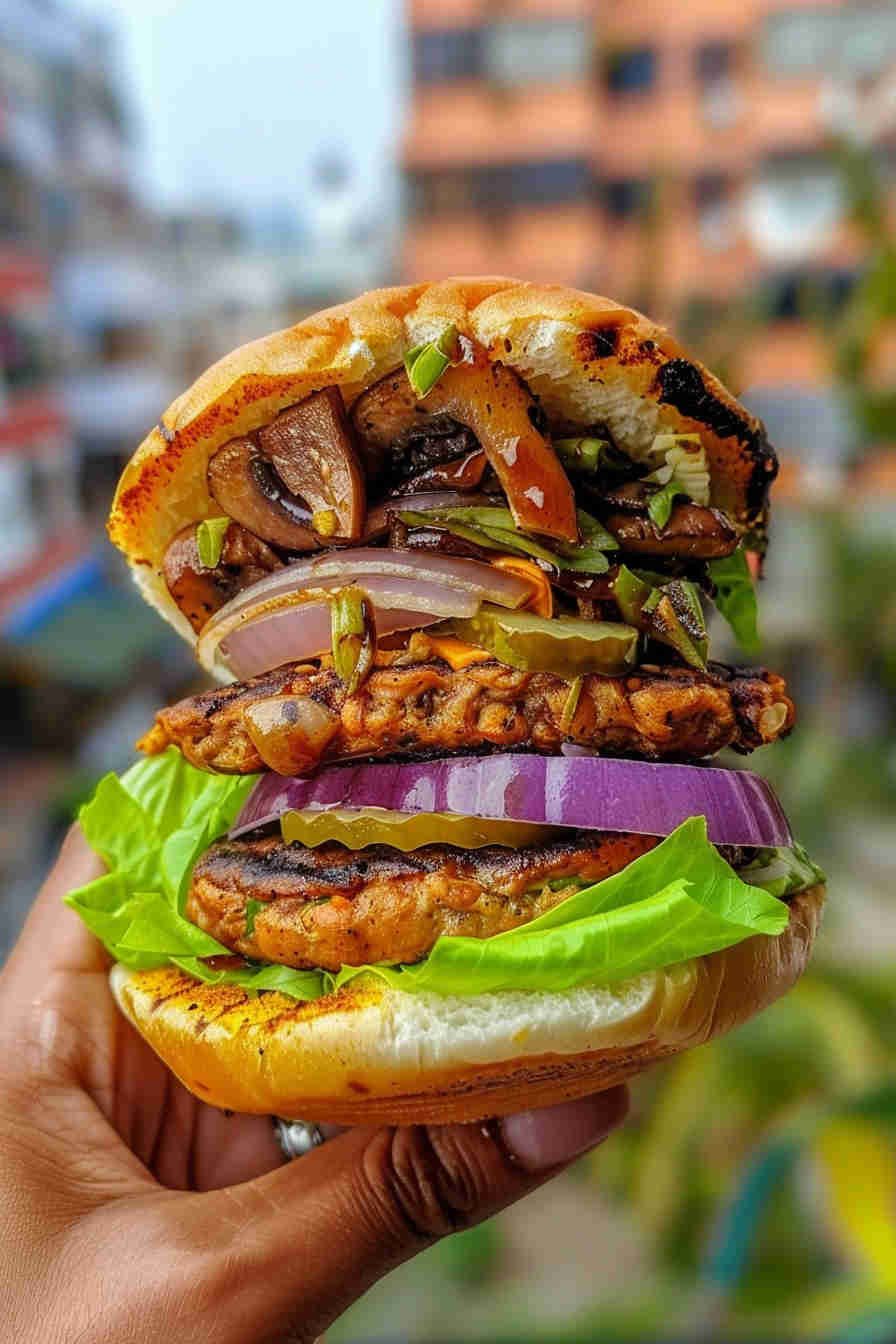 Mushroom & Bell Pepper Veggie Burger