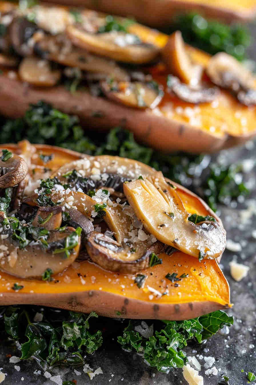Mushroom & Kale Stuffed Sweet Potatoes