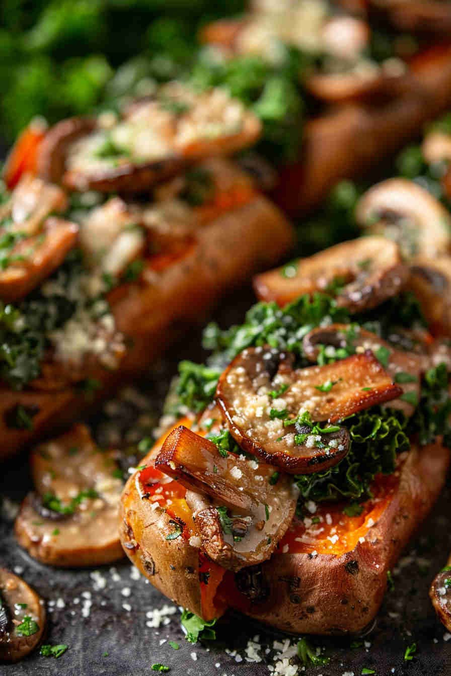Mushroom & Kale Stuffed Sweet Potatoes