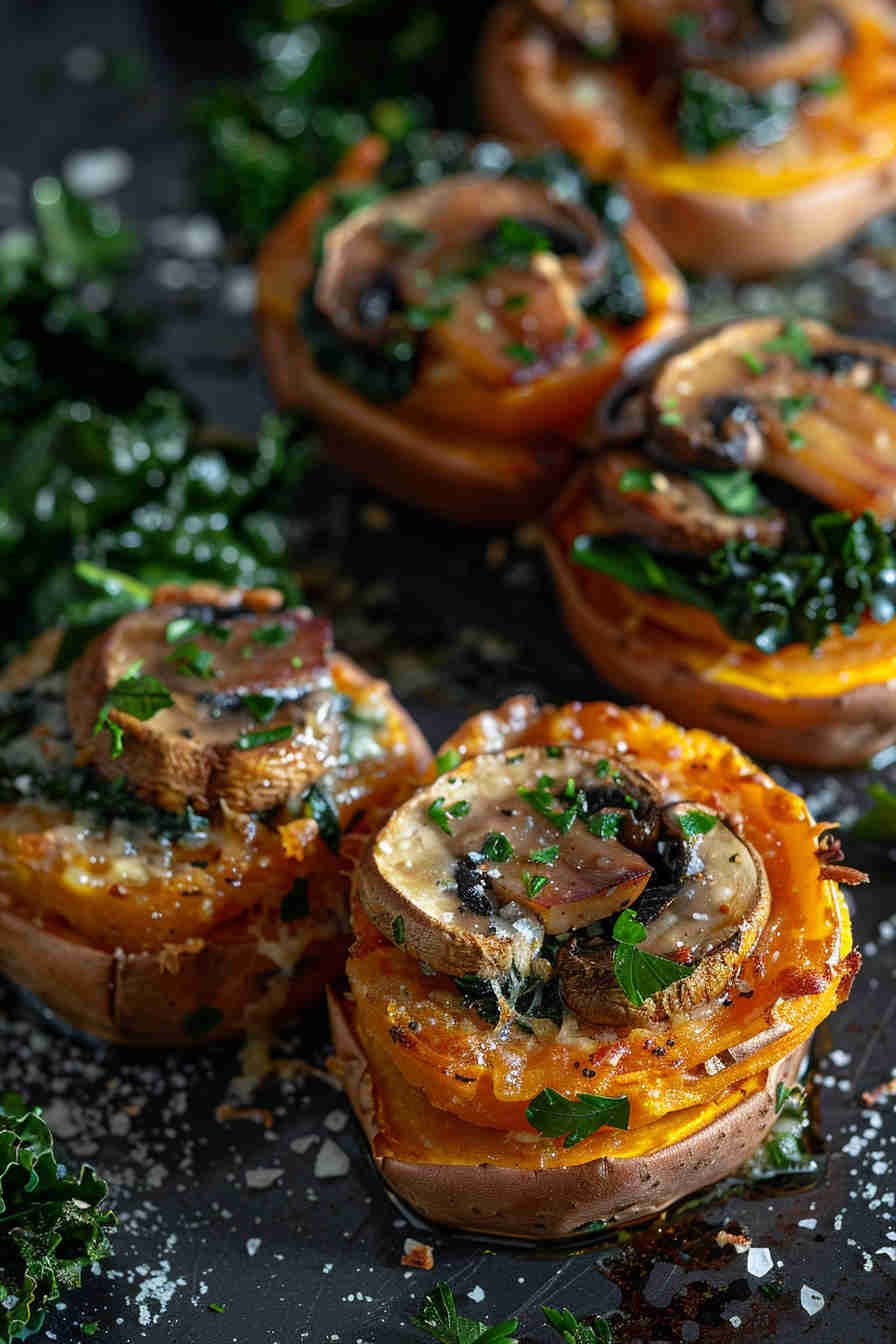 Mushroom & Kale Stuffed Sweet Potatoes