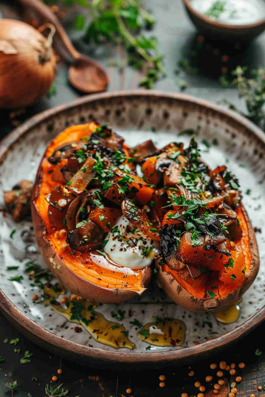 Mushroom & Kale Stuffed Sweet Potatoes