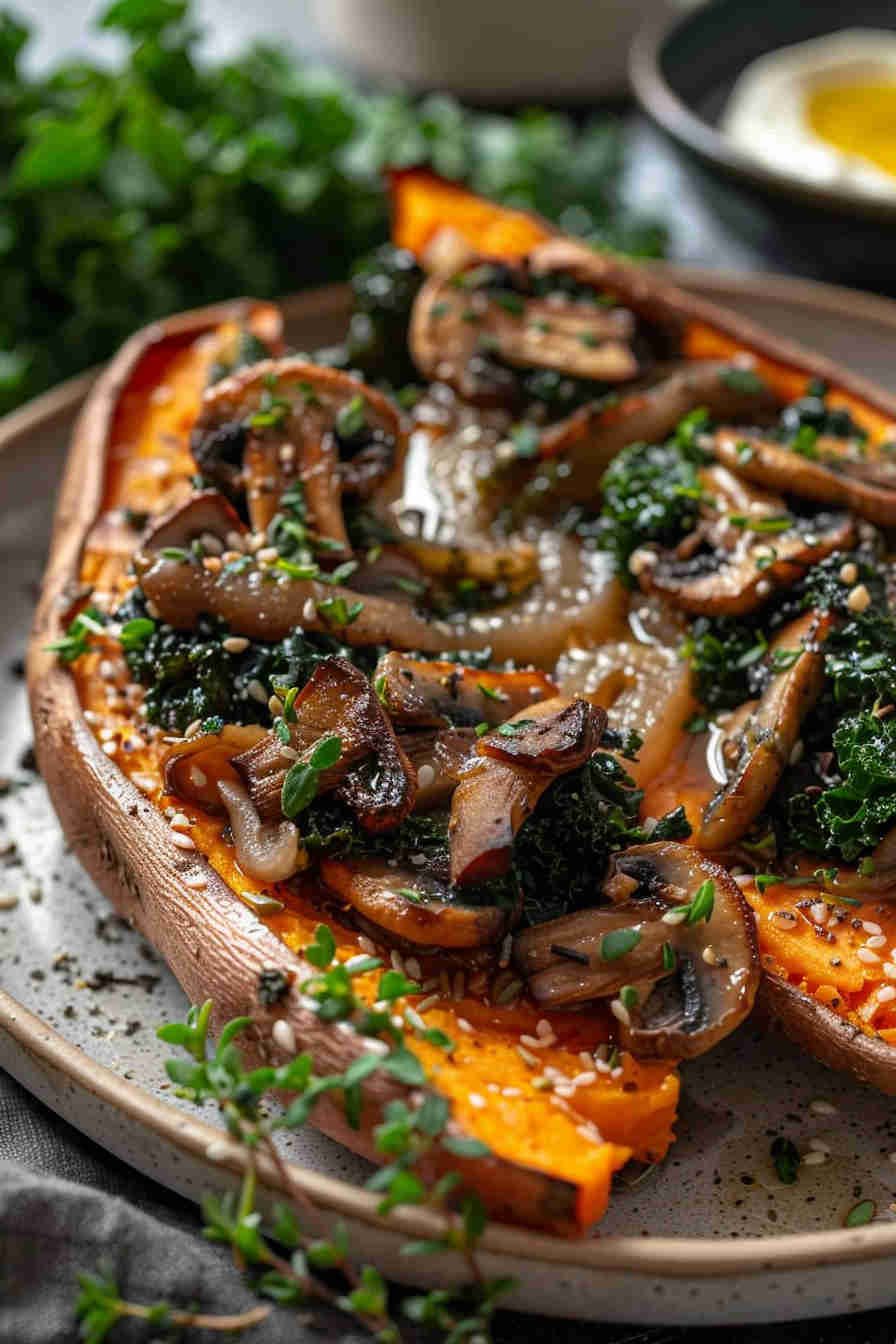 Mushroom & Kale Stuffed Sweet Potatoes