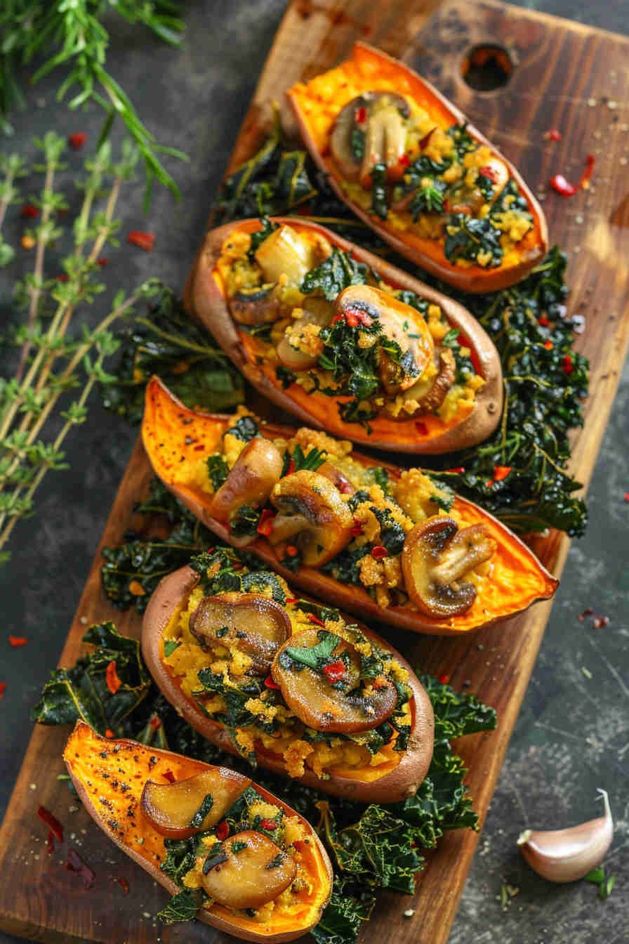 Mushroom & Kale Stuffed Sweet Potatoes
