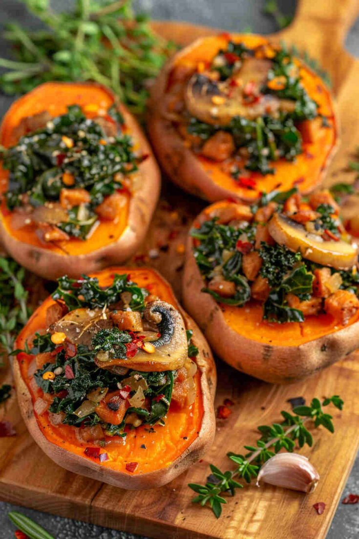 Mushroom & Kale Stuffed Sweet Potatoes
