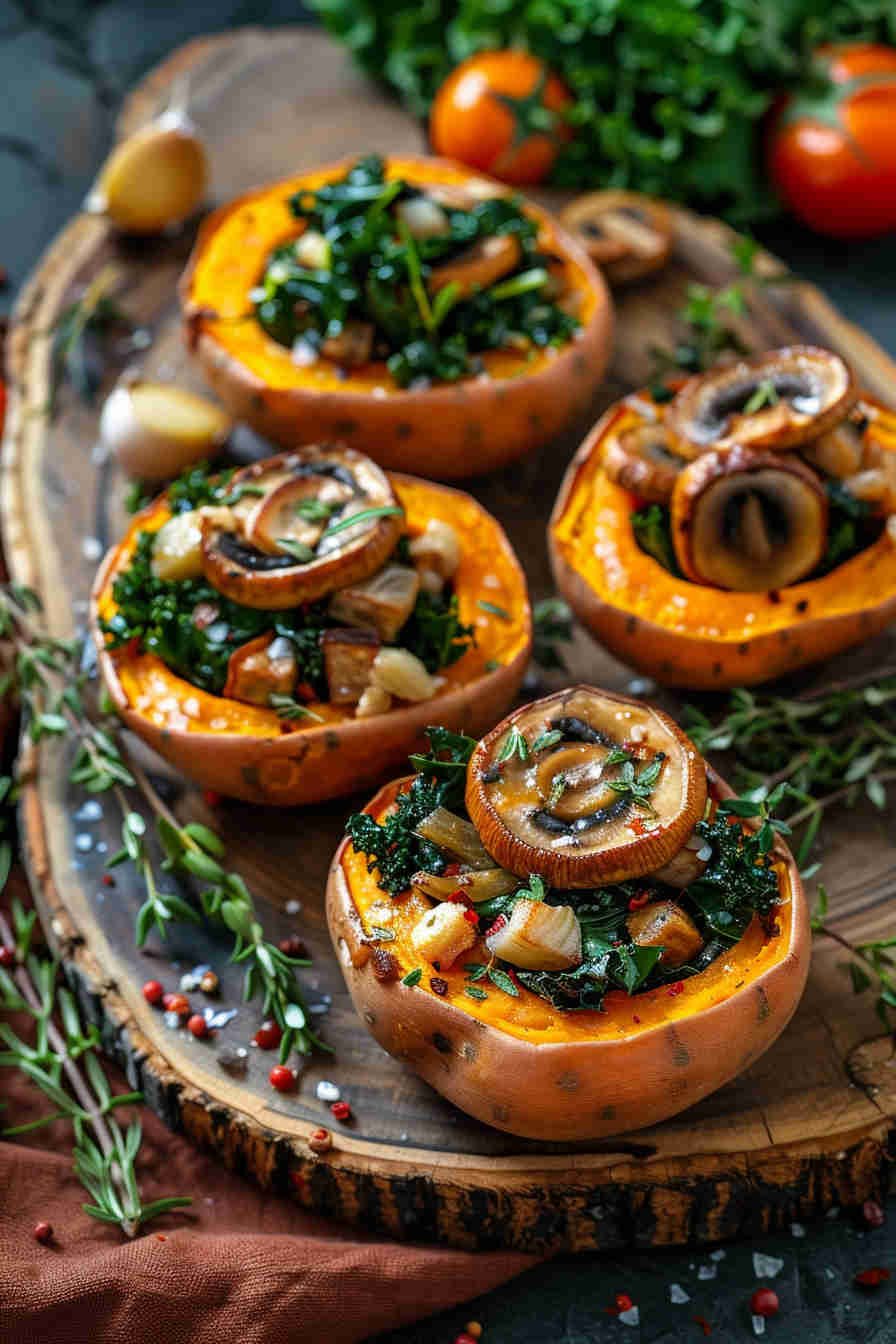 Mushroom & Kale Stuffed Sweet Potatoes