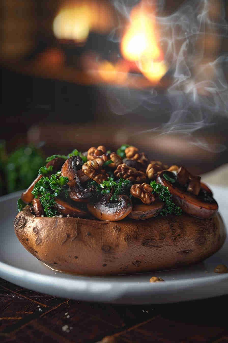 Mushroom & Kale Stuffed Sweet Potatoes
