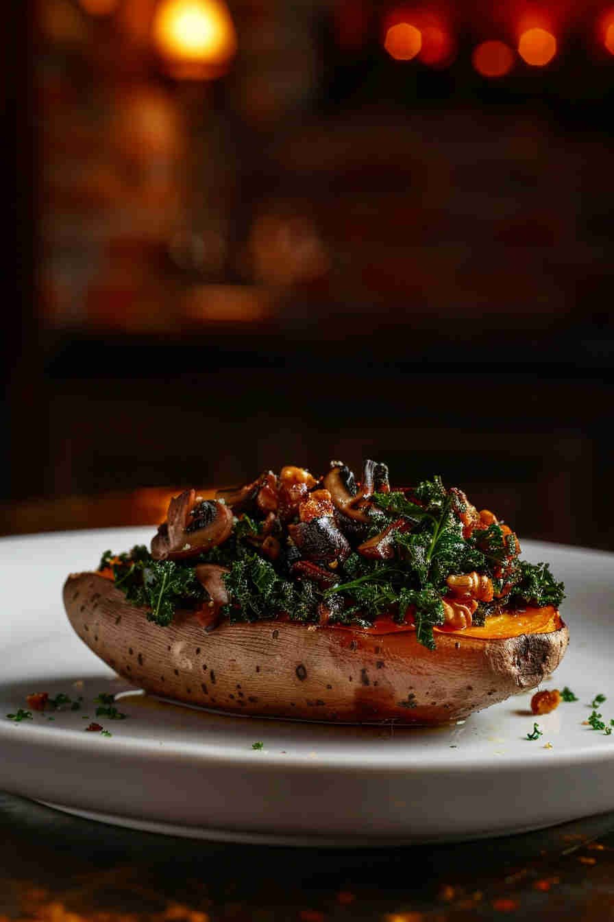 Mushroom & Kale Stuffed Sweet Potatoes